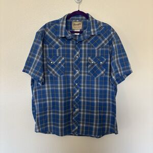 Wrangler Men's Western Shirt Size: XL Pearl Snap Short Sleeve  Blue